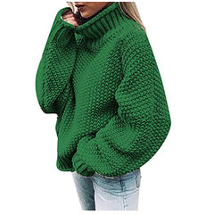 Turtleneck Chunky Sweaters for Women, Casual Loose Fit Kniitted Pullover Tops Fashion Solid Color Fall Blouse Tops