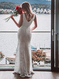 Womens Romantic Sexy Lace Floor Length V-Neck Evening Prom Dress  - Sara Clothes