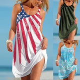 Sundresses for Women, Womens Beach American Flag Patriotic Dress Floral Sundress Sleeveless Casual Tank Dress | Original Brand