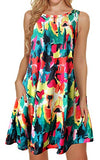 Women Beach Floral Tshirt Sundress Sleeveless Pockets Casual Loose Tank Dress