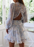 Women Long Sleeve Ruffle Layer Backless Mini Dress S-xl | Women's Casual Dresses