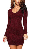 Women's Long Sleeve Glitter Dress Back Lace Up Bodycon Sequin Party Dress