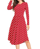 Long Sleeve Red Summer Polka Dot Casual Midi Tunic Short/Long Sleeve Plain Dress Pleated Loose Flowy Floral Ladies Dress with Pocket - YUNDAI | Women's Casual Dresses