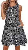 Black Floral Summer Dresses for Women Beach Floral Tshirt Sundress Sleeveless Pockets Casual Loose Tank Dress - elescat | Women's Casual Dresses