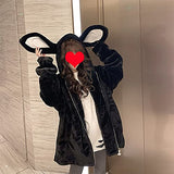 Women Cute Bunny Ear Hoodie Fuzzy Fluffy Rabbit Sweater Sweatshirt Pullover Tops Long Sleeve Kawaii Jacket Coats | Original Brand