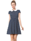 Women's Peter Pan Collar Above Knee Contrast Polka Dots Dress