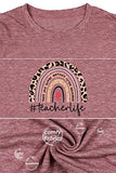 Womens Teacher Life T-Shirt Rainbow Leopard Graphic Tee Shirts Inspirational Teachers Gift | Original Brand | Women's Tops and Blouses