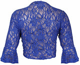 New Womens Floral Lace 3/4 Three Quarter Short Sleeve Ladies Front Tie Up Sequin Shrug Bolero Stretch Cropped Top Cardigan Plus Size | Original Brand