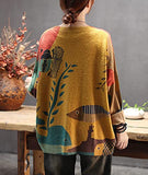 Yellow Women Long Sleeve Jumpers Knitted Graphic Sweater Crew Neck Loose Pullover Sweater Tops - Yesno | Women's Jumpers