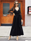 Womens Wrap V Neck Floral Lace Sleeve Party Long Maxi Dress With Belt | Women's Lace Dresses