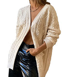 Women's Cardigan Button Down Cable Knit Long Sleeve Chunky with Pocket Oversize Knitwear Loose Sweater Outwear | Women's Cardigan