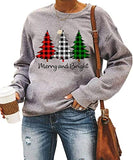 Merry and Bright Shirt Women Funny Leopard Printed Plaid Christmas Trees Long Sleeve Sweatshirts Xmas Graphic Tees | Women's Sweaters