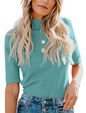 LIYOHON Womens Tops Dressy Casual Fall Cute Tops Mock Turtleneck Business White T Shirts Turquoise-M | Women's Casual Dresses