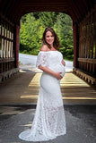 Women's Off Shoulder Ruffles Lace Gown Maxi Photography Baby Shower Dress | Women's Lace Dresses
