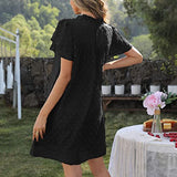 Casual Chiffon Dress for Women Crewneck Short Sleeve Skirt Wool Ball Printed Mesh Splicing Dress Knee-Length Dress | Original Brand