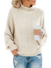 Womens Turtleneck Knit Sweaters Casual Chunky Pullover Long Sleeve Loose Jumper Tops