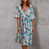 Ladiess Abstraction Printing V-Neck Sleeve Comfy Casual Dress Bodycon Dress Office Wear for Casual Club Cocktail Evening Gowns Work UK Size 8-26 | Women's Work Dresses