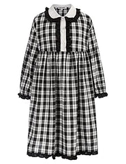 GRACE KARIN Kids Dresses Girls Long Sleeve Peter Pan Collar Buffalo Plaid Dress