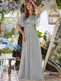 Women's Elegant Sequin Embroidery Short Ruffle Sleeve Tulle Bridesmaid Dress  - Sara Clothes