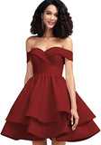 Dark Red Off Shoulder Short Prom Dress Satin Homecoming Dresses for Teens A Line Cocktail Party Gowns Mini Dress - Homdor | Women's Cocktail Dresses