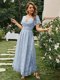 Women's Lace Floral Wedding Guest Formal Maxi Dress Summer V Neck Short Sleeve Long Flowy Party Evening Dress | Original Brand