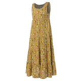 Summer Vacation Dress for Women Plus Size Casual Loose Sleeveless Retro Linen Print Long Maxi Dress | Original Brand
