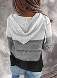 Biucly Womens Stripes Color Block Knit Sweater Zip Up Hoodies Long Sleeve Lightweight Drawstring Jacket Pullover Sweatshirts Sweaters Fall Winter 2022,US 18-20(2XL),Grey,White,Black | Women's Sweaters