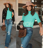 LIYOHON Womens Tops Dressy Casual Fall Cute Tops Mock Turtleneck Business White T Shirts Mint Blue-M | Women's Casual Dresses