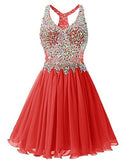 Fanciest Women's Beaded Chiffon Homecoming Dresses Short Prom Gown 2021 Cocktail Party Dress