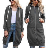 Zip Up Hoodies Coat Long Sleeve Warm Fleece Outerwear Casual Loose Sweatshirts Long Plus Size with Pockets Hooded Sweater Coats