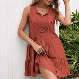 Summer Dresses for Women, Ladies V-Neck Sleeveless Summer Casual Lace Tassel Vacation Dress Party UK Size | Women's Work Dresses