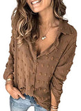 Womens Pompom Button Down Shirt Casual Blouse Top | Women's Tops and Blouses