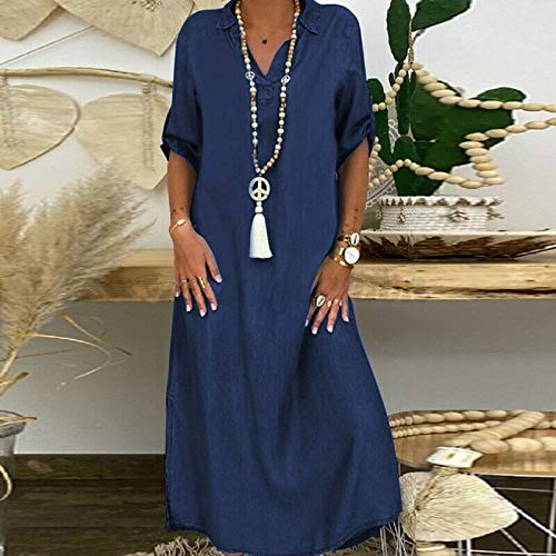 Womens Kaftan Cotton Buttons Long Sleeve Shirt Dress Ladies Plain