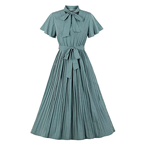 Wellwits Women's Tie Neck Pleated Midi Vintage Cocktail Formal Dress | Women's Cocktail Dresses