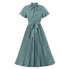 Wellwits Women's Tie Neck Pleated Midi Vintage Cocktail Formal Dress | Women's Cocktail Dresses