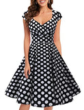 Black White Bdot 50s 60s A Line Rockabilly Dress Cap Sleeve Vintage Swing Party Dress - bbonlinedress | Women's Cocktail Dresses