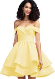 Yellow Off Shoulder Short Prom Dress Satin Homecoming Dresses for Teens A Line Cocktail Party Gowns Mini Dress - Homdor | Women's Cocktail Dresses