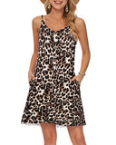 Spotted Pattern Leopard Summer Dress Spaghetti Strap Dresses Beach Cover Ups Casual V Neck Mini Sundress with Pockets - WNEEDU | Women's Casual Dresses