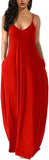 Red Womens Casual Sleeveless Plus Size Loose Plain Long Maxi Dress with Pockets - Wolddress | Women's Casual Dresses