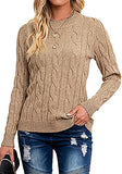 Breampot Women Cable Knit Jumper Casual Basic Long Sleeve Pullover Sweater Tops(Khaki,Small) | Women's Sweaters