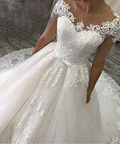 Bridal Women's Half Sleeve Wedding Dresses Applique Long Ball Gown for Bride QU293 | Women's Formal Dresses