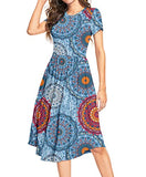 Mixed Blue Summer Polka Dot Casual Midi Tunic Short/Long Sleeve Plain Dress Pleated Loose Flowy Floral Ladies Dress with Pocket - YUNDAI | Women's Casual Dresses