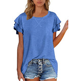 Women's Ruffle Sleeve Tops Summer Casual Blouse Crew Neck Solid Cute Tunic Shirt Rolled Sleeve Side Split Summer Tops Casual | Original Brand | Women's Tops and Blouses