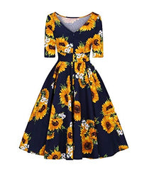 Vintage Navy Sunflower Dress,  Blue Floral