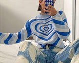 Womens Y2K Heart Jumpers Long Sleeve Knitted Crew Neck Knitwear Casual Loose Sweaters Pullover Top | Original Brand | Women's Cardigan