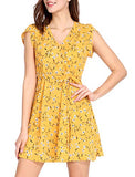 Women's Crossover V Neck Petal Sleeves Belted Floral Flowy Dress | Original Brand