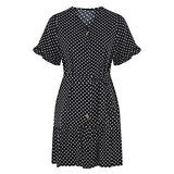 Casual Summer Dress for Women, Women's Mini Sundress Polka Dots Front Button Short Sleeve V Neck Short Dress with Belt | Original Brand