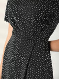 Women's Polka Dots Short Sleeve Slit Front Casual Office Midi Dress | Original Brand