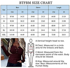 BTFBM Women Long Sleeve V Neck Button Up Solid Tops Blouses Trendy Slim Fit Lace Sleeves Ribbed Knit Casual Shirts Tunic (Solid Wine Red, Medium) | Women's Casual Dresses