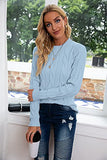 Blue Women Cable Knit Jumper Casual Basic Long Sleeve Pullover Sweater Tops - Breampot | Women's Jumpers